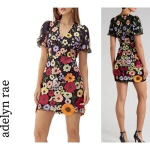 Adelyn Rae Multicolor Floral Mini Dress, 3D Flowers, NEW